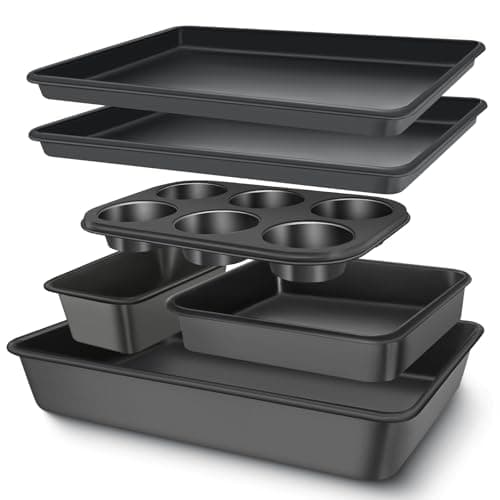 Baking Pans Set, Nonstick Bakeware Sets, Oven Pans for Cooking, AIVIKI 6 Pieces Baking Sheets Set Including Cookie Sheet, Deep Roaster Pan, Square Pan, Loaf Pan, Muffin Pan, Carbon Steel Baking Set