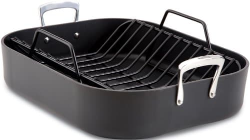 All-Clad E87599 Hard Anodized Aluminum Scratch Resistant Nonstick Anti-Warp Base 16-Inch by 13-Inch Large Roaster Roasting Pan with Nonstick Rack/Cookware, Black