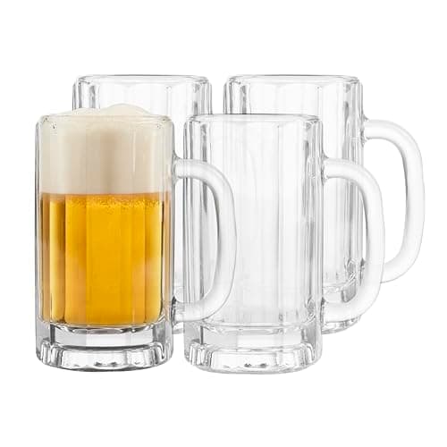Libbey Heidelberg Glass Beer Mug Set, German Glass Mug with Handle to Serve Ales and Lagers, Freezer Beer Mugs for Birthdays, Housewarming Parties