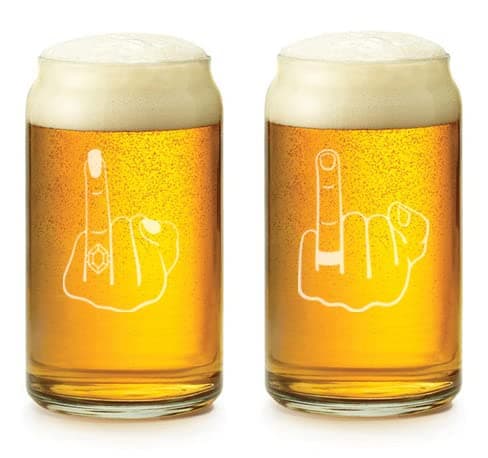 16 oz Beer Can Glass Set of 2 Wedding Ring Fingers Mr and Mrs Engagement Wedding Gift Bride Groom