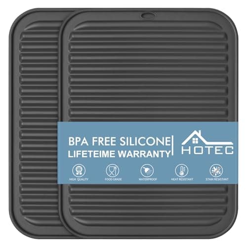 HOTEC 446℉ Heat Resistant BPA Free Silicone Trivets for Hot pots and Pans, for Kitchen Counter Dish Drying Mat, Set of 2 Dark Grey