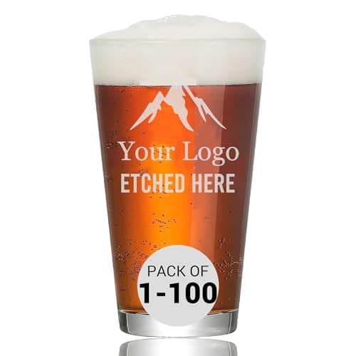 Custom Beer Glass with Engraved Logo & Text,- 16oz Personalized Etched Beer Pint, Fun Gift for Men, Dad, Birthday, Best Friend, Promotional Bulk Option for Wedding, Business, Regalos Personalizados