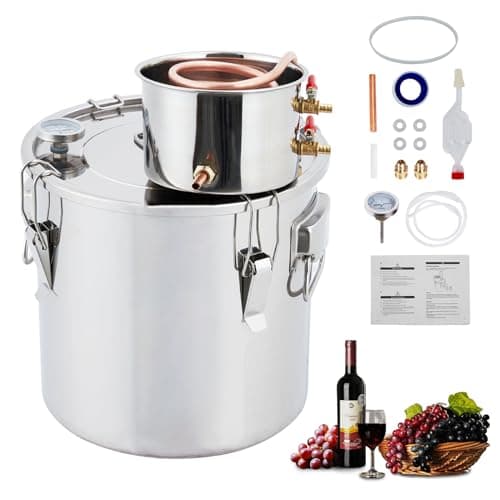 GarveeHome Alcohol Still 10 gal 38 L Water Alcohol Distiller Spirits Kit w/Copper Tube & Display Thermometer, Home Brew Wine Making Kit for Diy Whiskey, Wine, Brandy, Essential Oil
