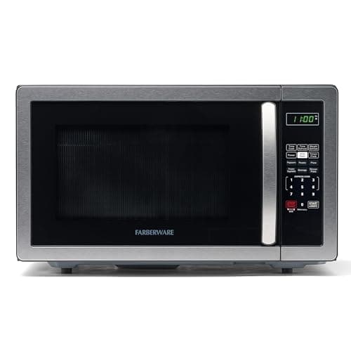 Farberware 1.1 Cu. Ft. Countertop Microwave Oven – 1000 Watts Power, Auto Cook Settings, Defrost, Easy Clean and Child Safety Lock - Stainless