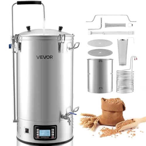 VEVOR Beer Brewing Equipment, 16 Gal/60L Beer Maker with Anti-Burn Pump and Wort Chiller,3000W All-in-One Home Brewing Kit with Digital Control, Recipe Memory & Timer, Removable mesh strainer