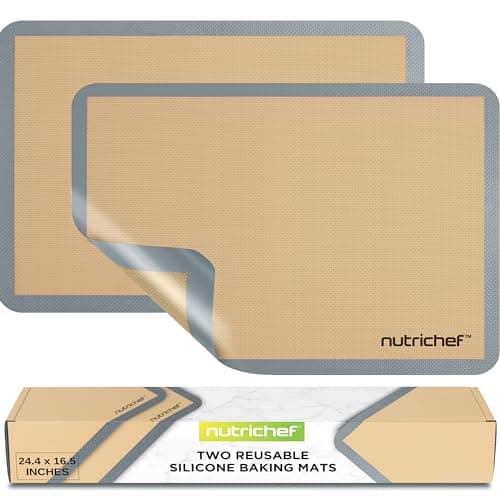 Nutrichef Silicone Baking Mats - 2 Non-stick Food-Grade Silicone Mats - Perfect for Full Baking Pans 24.4 x 16.5 IN - Oven-safe Up to 480 Degrees F - Suitable for Ovens, Freezers, & Dishwashers - Grey