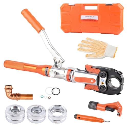 JIGONGSUN Professional ProPress Crimping Tool Kit with 1/2 3/4 1 Inch Jaws Includes Stainless Steel Pipe Cutter and Deburring Tool Complete All in One Kit for Tight Space Copper Pipe Work