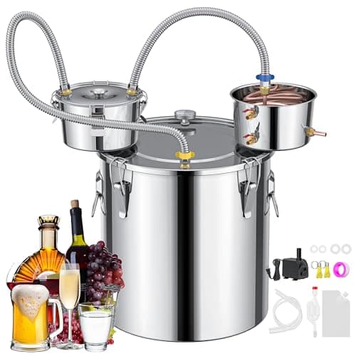 CAMMOO 3 Pots 13.2Gal/50L Moonshine Still Kit Complete with Thumper and Condenser, Thermometer, Submersible Pump, Stainless Steel Alcohol Distiller Home Brewing Kit for DIY Whiskey Wine Brandy