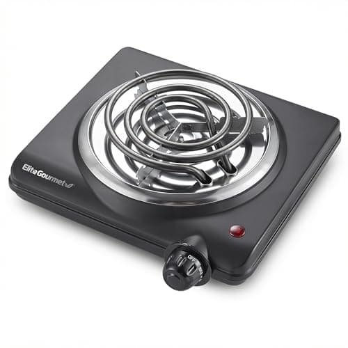 Elite Gourmet ESB100B Countertop Single Coiled Burner Electric Hot Plate, Temperature Control, Indicator Light, Easy to Clean, Black