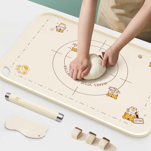 COOKSTYLE 34x24 Inch Extra Thick Silicone Pastry Board, Silicone Baking Mat with Measurements, Non-slip Silicone Mat, Kneading Counter Mat, Non-Stick Dough Mat with Edge Heightening