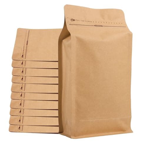 Coffee Bags without Valve (50 PCS,32oz/2lb) Kraft Paper High Barrier Aluminum Foil Flat Bottom Standing Coffee Beans Storage Packaging Bags, Reusable Heat Seal Side Zipper Pouches for Small Business