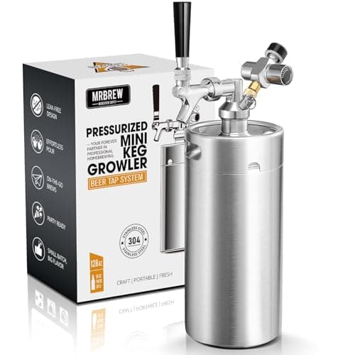 MRbrew 128oz Mini Beer Keg Growler Mini Kegerator - Portable Draft Beer Dispenser System, Pressurized Stainless Steel Beer Growler Tap with CO2 Regulator & Beer Tap for Fresh Beer, Home Bar Party&Gift