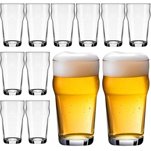 Reallnaive 12 Set Beer Glasses 19. 6 oz Pint Glasses Cups for Craft Beer, Classic Pilsner Glass Solid Glassware Tall British Drinking Cup Bulk Premium Tumbler for Men Bars Party