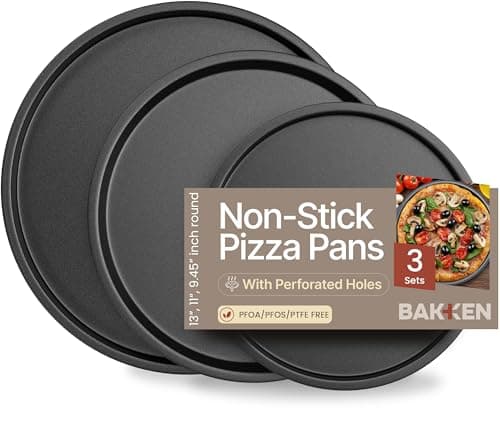 Bakken Swiss Pizza Tray Set 3-Piece – Gray Coating, Non-Stick, Round Steel Pizza Pans - Dishwasher Safe, Premium Bakeware for Home Cooking