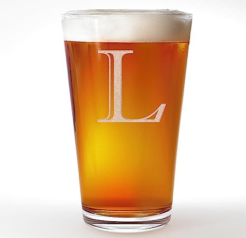 Etched Monogram 16oz Pint Glass for Beer or Soda (Letter L) A-Z Personalized gifts for him, Customized pint glasses, Custom initial, Birthday gift for Men Brother Husband