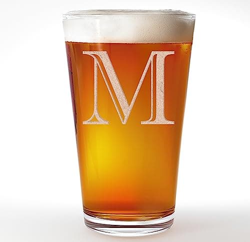 Etched Monogram 16oz Pint Glass for Beer or Soda (Letter M) A-Z Personalized gifts for him, Customized pint glasses, Custom initial, Birthday gift for Men Brother Husband