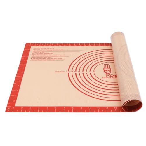 Non-slip Silicone Pastry Mat Extra Large with Measurements 16''By 26'' for Silicone Baking Mat, Counter Mat, Dough Rolling,Oven Liner,Fondant/Pie Crust By Folksy Super Kitchen Red