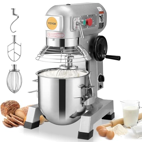 VEVOR Commercial Food Mixer, 15Qt Capacity with Timer, 500W Stainless Bowl Durable Electric Mixer for Commercial Use, 3 Speed Options 113/184/341 RPM, Includes Dough Hook & Whisk