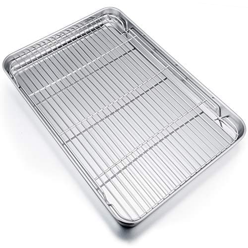 P&P CHEF 19.6 Inch Baking Sheet Pan with Rack Set, Stainless Steel Cookie Sheet Pan Tray with Cooling Rack for Oven Use, Cooking Roasting, Non Toxic & Dishwasher Safe, Heavy Duty