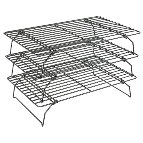 3 Tier Stackable Cooling Rack for Batch Cooling Cookie, Pizza, Cake-15.8”x 10”- Heavy Duty Cooling Racks for Cooking and Baking, Oven and Dishwasher Safe Baking Supplies-Black
