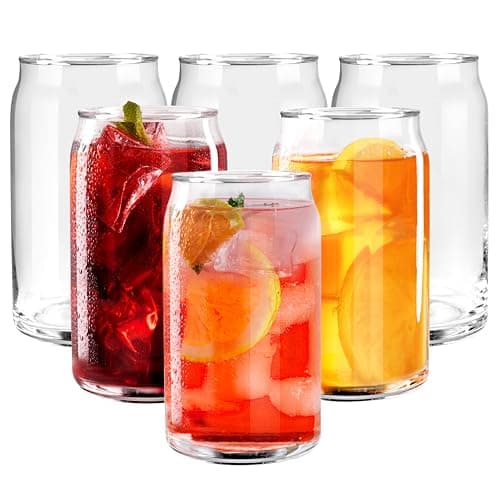 GLING [6 Pack - 16 oz.] Glass Can Shaped Cups Beer & Coffee Tumbler Glasses, Cordial Glasses, Cocktail Glasses
