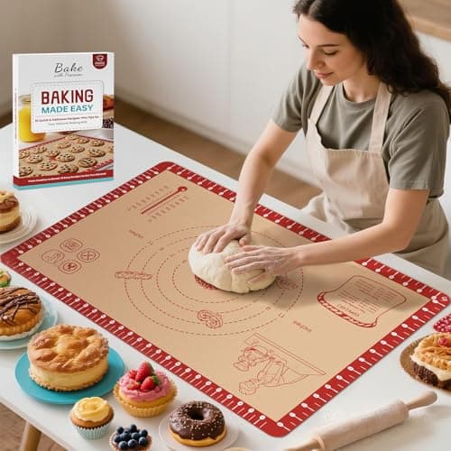 Silicone Baking Mat with Recipes, Extra Thick Silicone Mats for Baking, Non Stick Pastry Mat for Rolling Dough, Silicone Macaron Baking Mat for Cookie,Bread,Pizza,Fondant Mat, Oven&Dishwasher Safe