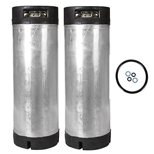 (2-Pack) Reconditioned 5-Gallon Ball Lock Cornelius Kegs – Dual Handle Stainless Steel “Corny” Style Kegs with Rubber Base + FREE O-Ring Kit – Cleaned, Sanitized & Pressure Tested