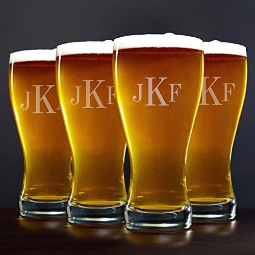 HomeWetBar Classic Monogram Pilsner Beer Glasses, Set of 4 (Personalized Product)