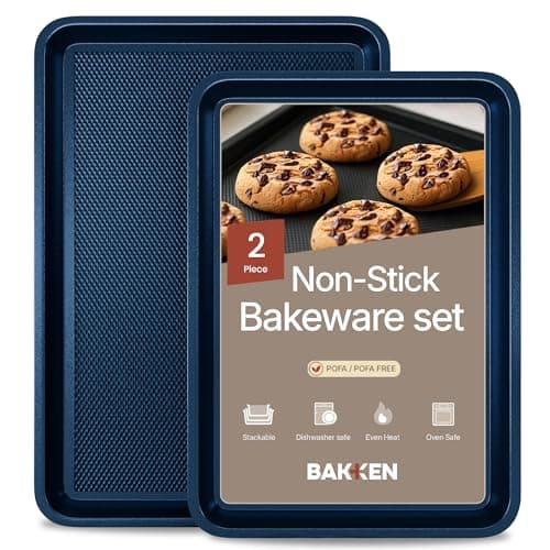 Diamond Bottom Cookie Sheet Set of 2, Nonstick Blue Carbon Steel Baking Pans for Crisp Baking, Space-Saving Stackable Trays, PFOA, PFOS, PTFE Free, Oven Safe Up to 450°F, Small & Medium Pans