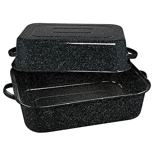 Granite Ware 21-Inch Covered Rectangular Roaster - Enamel Steel Cookware, Nonstick & Chemical-Free, Dishwasher Safe - 25 Lb Capacity, Large Roasting Pan for Meats, Poultry, Vegetables (Speckled Black)