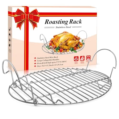 DePango 16.5inch Oval Roasting Rack for Oven, Thanksgiving Christmas Gifts for Mom Men Wife Cooking Home Chefs, Stainless Steel Cooling Rack with Handle, Wire Rack for Cooking, Grilling, Drying
