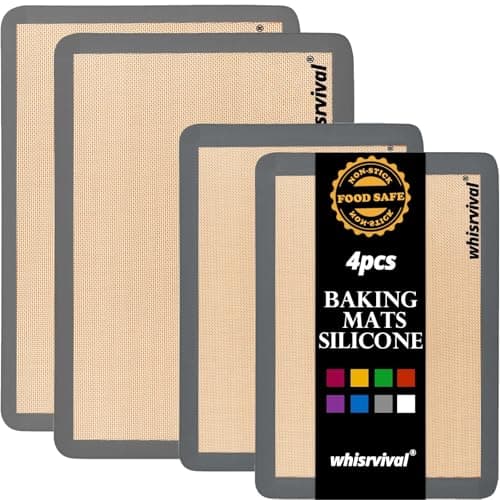 whisrvival 4 Pcs Silicone Baking Mat, Non-Stick Baking Mat, Food Safe Silicone Mats for Baking Cookies, Macarons, Vegetables, 480℉ Heat Resistant (Grey)