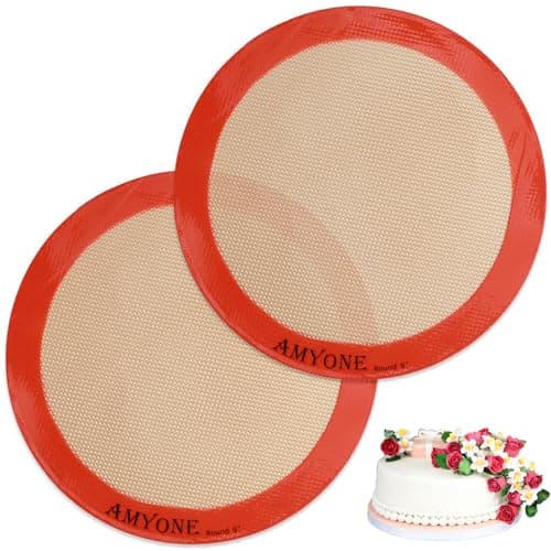 Silicone Baking Mats, 2 PCS Round Silicone Mats for 9 Inch Cake Pan, Non-Stick Reusable Cookie Sheet Liners for Baking Pans for Cake/Bread/Pizza/Macaron/Pastry/Cookie/Bun/Pie