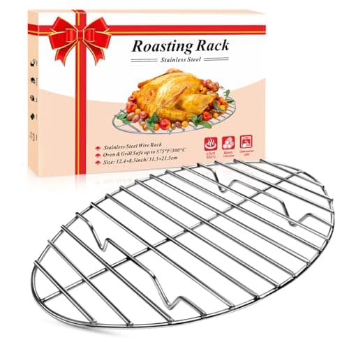 DePango Oval Turkey Roasting Rack,12 Inch Stainless Steel Rack for Thanksgiving Christmas Gifts, Non-Stick Wire Rack Safe for Thanksgiving Turkey, Roasting and Cooling