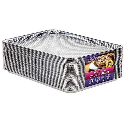 Aluminum Pans Half Size Textured Cookie Sheet 15 Count Durable Nonstick Baking Sheets 15.87" x 11" - Sheet Pan, Baking Tray, Cookie Sheets, Foil pans, Foil trays, Sheet Baking Pans