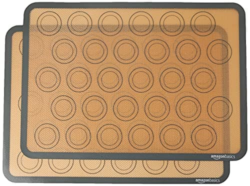 Amazon Basics Silicone Baking Mat for Macarons, Non-Stick, Food Safe, Reusable, Oven-Safe, 16.5" x 11.6", Beige/Gray, 2-Pack