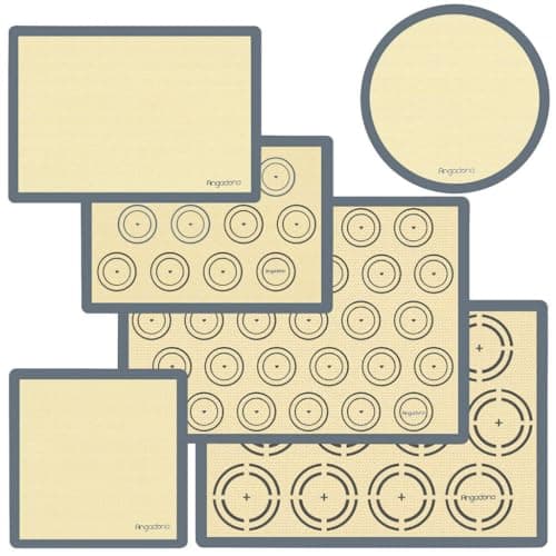 Silicone Baking Mat Set of 6, Non-Stick & Easy Clean Food Grade Reusable Baking Mat, Silicon Baking Mats Oven Liner Sheet, Round & Square Cake Mat, Pastry Board Rolling Dough Mats for Macaron Cookie