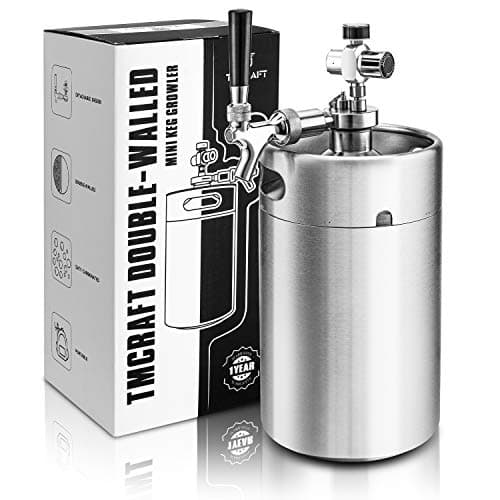TMCRAFT 128OZ Double-Walled Mini Keg Growler, Pressurized Home Beer Dispenser System with Detachable Faucet and Regulator Keep Fresh and Carbonation for Craft Beer Draft/Homebrew