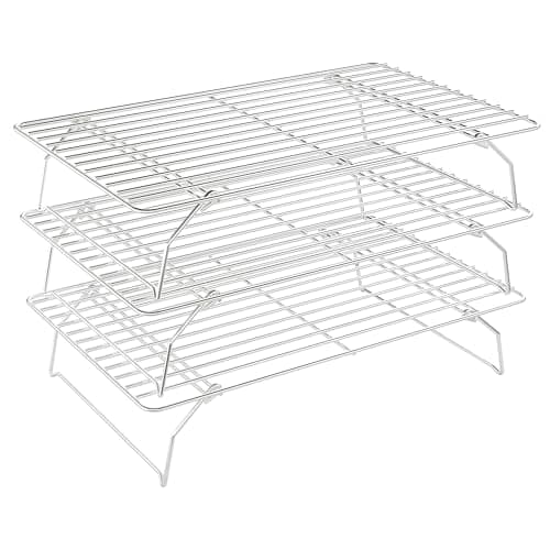 3 Tier Stackable Cooling Rack for Batch Cooling Cookie, Pizza, Cake-15.8”x 10”- Heavy Duty Cooling Racks for Cooking and Baking, Oven and Dishwasher Safe Baking Supplies-Silver