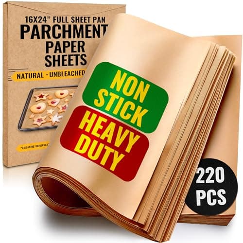 [220 Sheets] Full Sheet Pan 16 x 24 Inch Parchment Paper Baking Sheets by Baker’s Signature | Precut Silicone Coated & Unbleached – Will Not Curl or Burn – Non-Toxic & Comes in Convenient Packaging