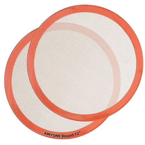 Round Silicone Baking Mats for 12 Inch Pizza Pan, 12 Inch Large Pizza Mat or Dough/Cake Mat, Round Liner for Rolling/XL Air Fryer/Cooling Rack/Microwave, Food Grade Non-Stick Reusable(11.75", 2PCS)