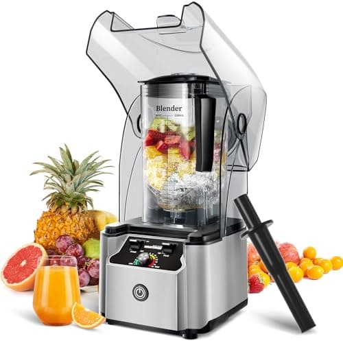 WantJoin Commercial Professional Blender With Shield Quiet Sound Enclosure 2200W Industries Strong and Quiet Professional-Grade Power, Self-Cleaning, Silver