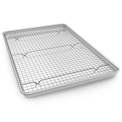 24 Inch Baking Sheet Pans with Rack Set, Natural Aluminum Cookie Sheet, Extra Large Commercial Quality Baking Sheet Pan Set, Warp Resistant Thick Cookie Tray Pans for Baking, Roasting