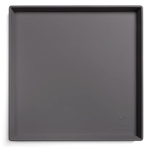 DogBuddy Dog Food Mat – Waterproof Dog Bowl Mat for Food and Water, Silicone Pet Feeding Mats For Floors, Non-Slip Placemat with High Edges For Dogs Bowls, Puppy Essentials (XS: 11" x 11", Shadow