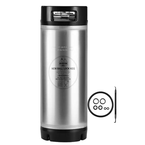 Hilangsan New 5 Gallon Keg Corny Keg, Stainless Steel Cornelius Keg with Ball Lock Keg Fittings, 5 Gallon Beer Keg with Dual Rubber Handle, Ball Lock Keg for Home Brewing