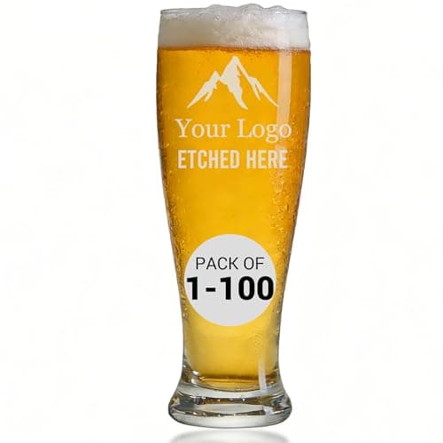 Custom Pilsner Beer Glasses Set of 1-100, 16oz Engraved Tall Pint Glass with Logo & Photo – Personalized Beer Gift for Men, Dad, Husband, Business, Wedding, Fathers Day Gift, Promotional Bulk Option