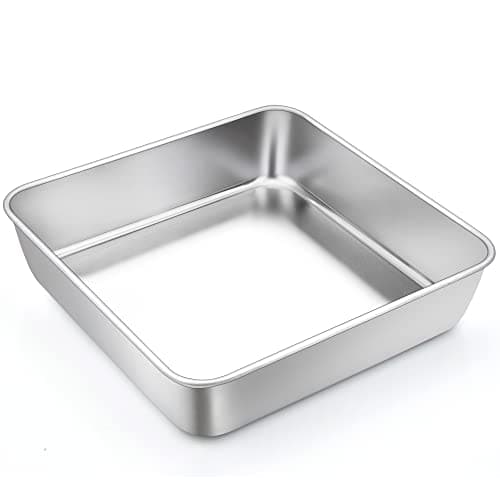 TeamFar Square Cake Pan, 9 Inch Stainless Steel Square Baking Roasting Pan for Cake Brownie Lasagna, Non-Toxic & Heavy Duty, One Piece Design & Smooth, Dishwasher Safe & Easy Clean