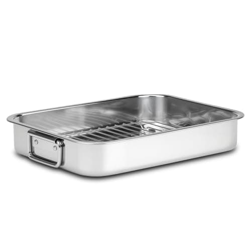 Stainless Steel Turkey Roasting Pan with Rack & Handles, Heavy Duty Food-Safe Turkey Pan Dishwasher Safe, Perfect for Cooking Turkey and Steak for Thanksgiving and Christmas (Extra Size)
