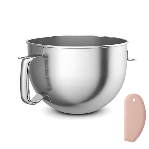 Wiselet 18/8 Stainless Steel 6 Quart Mixing Bowl for Kitchen Aid Professional Bowl Lift Stand Mixer, Heavy Duty Extra Mixer Bowl fits KP26, KB26, Dishwasher Safe, Ergonomic Handle, Silicone Scraper