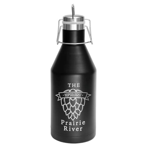 Imprue 64 oz. Stainless Steel Vacuum Insulated Growler: Swing-Top Lid for Fresh Beverages On the Go - Custom Engraved Growler: Your Logo, Your Style! - Black